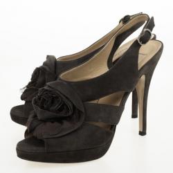 Pre Owned Valentino Grey Suede Rose Slignback Sandals Size 37.5