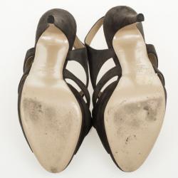 Pre Owned Valentino Grey Suede Rose Slignback Sandals Size 37.5