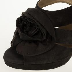 Pre Owned Valentino Grey Suede Rose Slignback Sandals Size 37.5