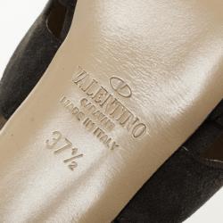 Pre Owned Valentino Grey Suede Rose Slignback Sandals Size 37.5