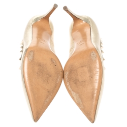 Pre Owned Valentino Metallic Gold Leather Rockstud Pointed Toe Pumps Size 38.5