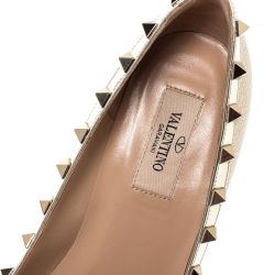 Pre Owned Valentino Metallic Gold Leather Rockstud Pointed Toe Pumps Size 38.5