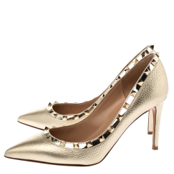 Pre Owned Valentino Metallic Gold Leather Rockstud Pointed Toe Pumps Size 38.5