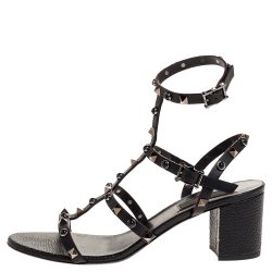 Pre Owned صندل فالنتينو روكستد مرصع روكستد مستدير جلد أسود مقاس 38