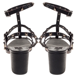 Pre Owned صندل فالنتينو روكستد مرصع روكستد مستدير جلد أسود مقاس 38