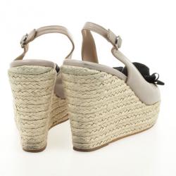 Pre Owned Valentino Beige Leather Satin Rose Embellished Slingback Espadrilles Wedges Size 39