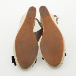 Pre Owned Valentino Beige Leather Satin Rose Embellished Slingback Espadrilles Wedges Size 39