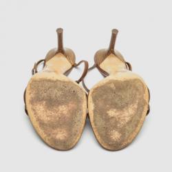 مملوكة مسبقًا Valentino Brown Leather Embellished Sandals Size 39