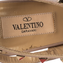 Pre Owned Valentino Beige Leather Rockstud Strappy Pointed Toe Sandals Size 38 