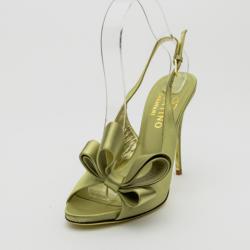 Pre Owned Valentino Green Satin Open Toe Bow Slingback Sandals Size 36.5