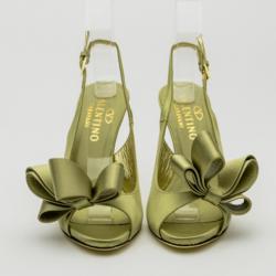 Pre Owned Valentino Green Satin Open Toe Bow Slingback Sandals Size 36.5