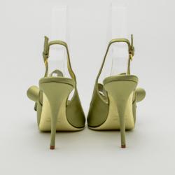 Pre Owned Valentino Green Satin Open Toe Bow Slingback Sandals Size 36.5