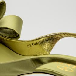 Pre Owned Valentino Green Satin Open Toe Bow Slingback Sandals Size 36.5