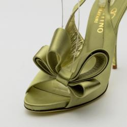 Pre Owned Valentino Green Satin Open Toe Bow Slingback Sandals Size 36.5