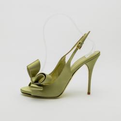 Pre Owned Valentino Green Satin Open Toe Bow Slingback Sandals Size 36.5