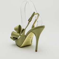 Pre Owned Valentino Green Satin Open Toe Bow Slingback Sandals Size 36.5