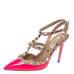 مملوكة مسبقًا Valentino Pink Patent Leather Rockstud Pointed Toe Sandals Size 36