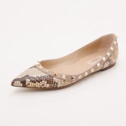 مملوكة مسبقًا Valentino 10MM Rockstud Snakeskin Ballerina Size 37