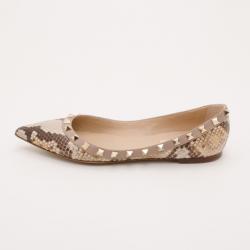 مملوكة مسبقًا Valentino 10MM Rockstud Snakeskin Ballerina Size 37