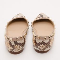مملوكة مسبقًا Valentino 10MM Rockstud Snakeskin Ballerina Size 37