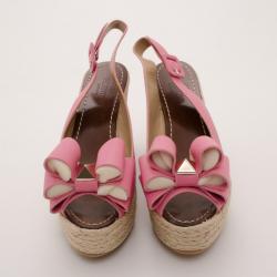 Pre Owned Valentino Pink Patent Espadrille Wedges Size 38