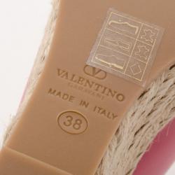 Pre Owned Valentino Pink Patent Espadrille Wedges Size 38