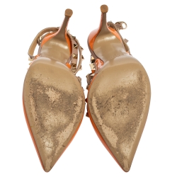 Pre Owned Valentino Orange/Beige Patent Leather Rockstud Sandals Size 40