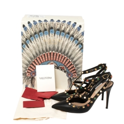 Pre Owned Valentino Leather Rolling Rockstud Ankle Strap Sandals Size 38.5 