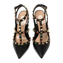 Pre Owned Valentino Leather Rolling Rockstud Ankle Strap Sandals Size 38.5 