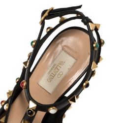 Pre Owned Valentino Leather Rolling Rockstud Ankle Strap Sandals Size 38.5 