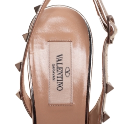 Pre Owned Valentino Metallic Gold Leather Rockstud D'Orsay Slingback Sandals Size 40