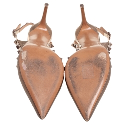 Pre Owned Valentino Metallic Gold Leather Rockstud D'Orsay Slingback Sandals Size 40