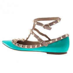 Pre Owned حذاء فلات فالينتينو باليرينا جلد تركواز مرصع مقاس 37.5