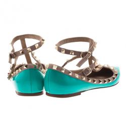 Pre Owned حذاء فلات فالينتينو باليرينا جلد تركواز مرصع مقاس 37.5