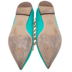 Pre Owned حذاء فلات فالينتينو باليرينا جلد تركواز مرصع مقاس 37.5