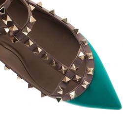 Pre Owned حذاء فلات فالينتينو باليرينا جلد تركواز مرصع مقاس 37.5