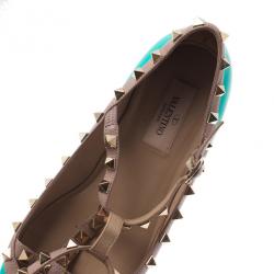 Pre Owned حذاء فلات فالينتينو باليرينا جلد تركواز مرصع مقاس 37.5