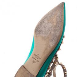 Pre Owned حذاء فلات فالينتينو باليرينا جلد تركواز م رصع مقاس 37.5