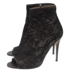مملوك ة مسبقًا بوت كاحل فالنتينو مقدمة مفتوحة دانتيل أسود مقاس 37
