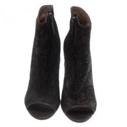 مملوكة مسبقًا بوت كاحل فالنتينو مقدمة مفتوحة دانتيل أسود مقاس 37