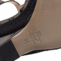 Pre Owned Valentino Grey Metallic Rockstud T Strap Espadrille Wedges Size 40
