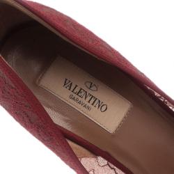 Pre Owned Valentino Red Couture Bow Lace Platform Pumps Size 38.5