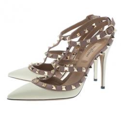 مملوكة مسبقًا Valentino Ivory Leather Rockstud Sandals Size 37