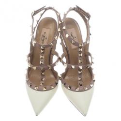 مملوكة مسبقًا Valentino Ivory Leather Rockstud Sandals Size 37