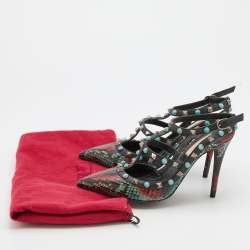 Pre Owned Valentino Multicolor Python and Leather Rolling Rockstud Ankle Strap Pumps 37