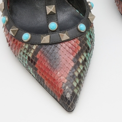 Pre Owned Valentino Multicolor Python and Leather Rolling Rockstud Ankle Strap Pumps 37