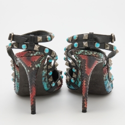 Pre Owned Valentino Multicolor Python and Leather Rolling Rockstud Ankle Strap Pumps 37