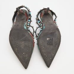 Pre Owned Valentino Multicolor Python and Leather Rolling Rockstud Ankle Strap Pumps 37