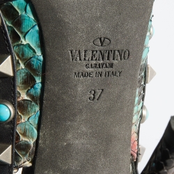 Pre Owned Valentino Multicolor Python and Leather Rolling Rockstud Ankle Strap Pumps 37