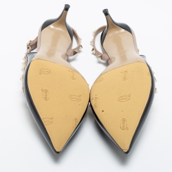 Pre Owned Valentino Black Patent Leather Rockstud Slingback Pumps Size 39